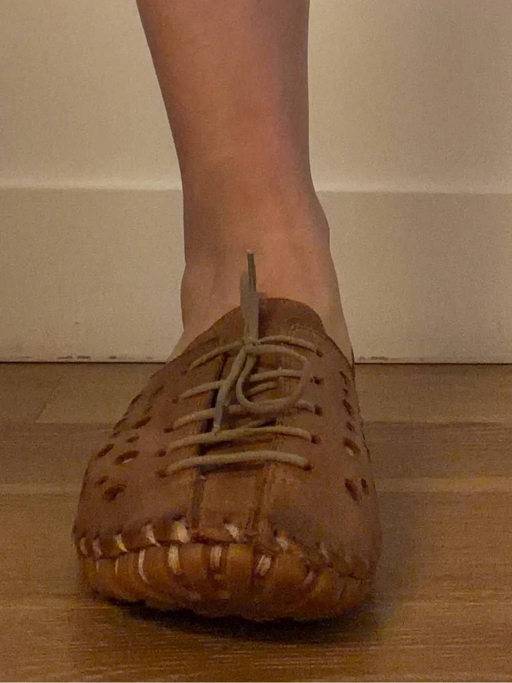 Spring Step Tan Perforated Leather Lace-Up Loafers used